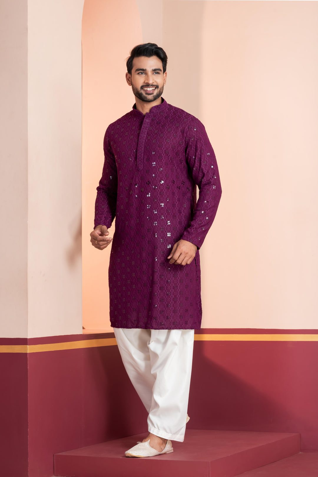 Royal Amethyst Embroidered Kurta For Men | SHOBITAM