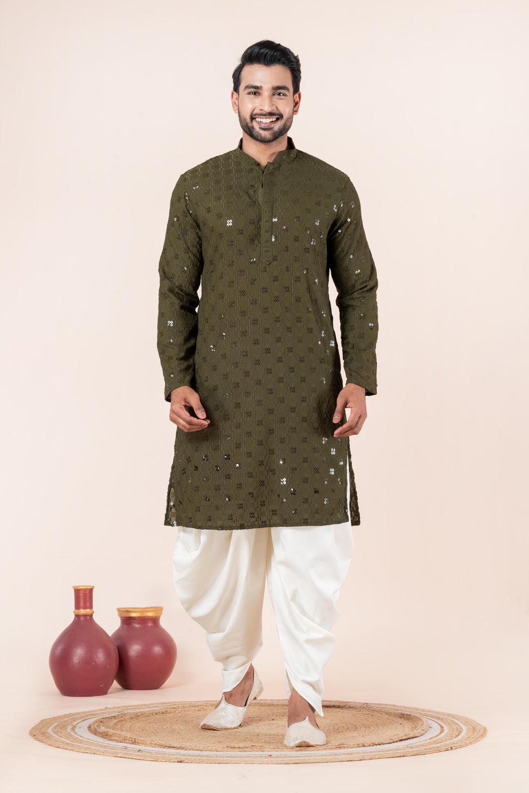 Moss Forest Sequin Kurta For Men | SHOBITAM
