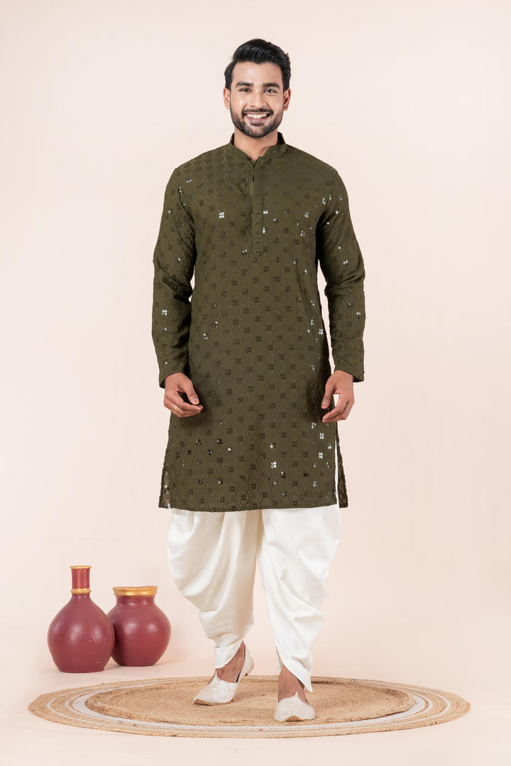 Moss Forest Sequin Kurta For Men | SHOBITAM