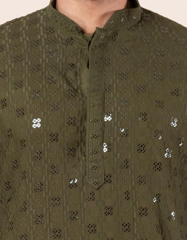 Moss Forest Sequin Kurta For Men | SHOBITAM