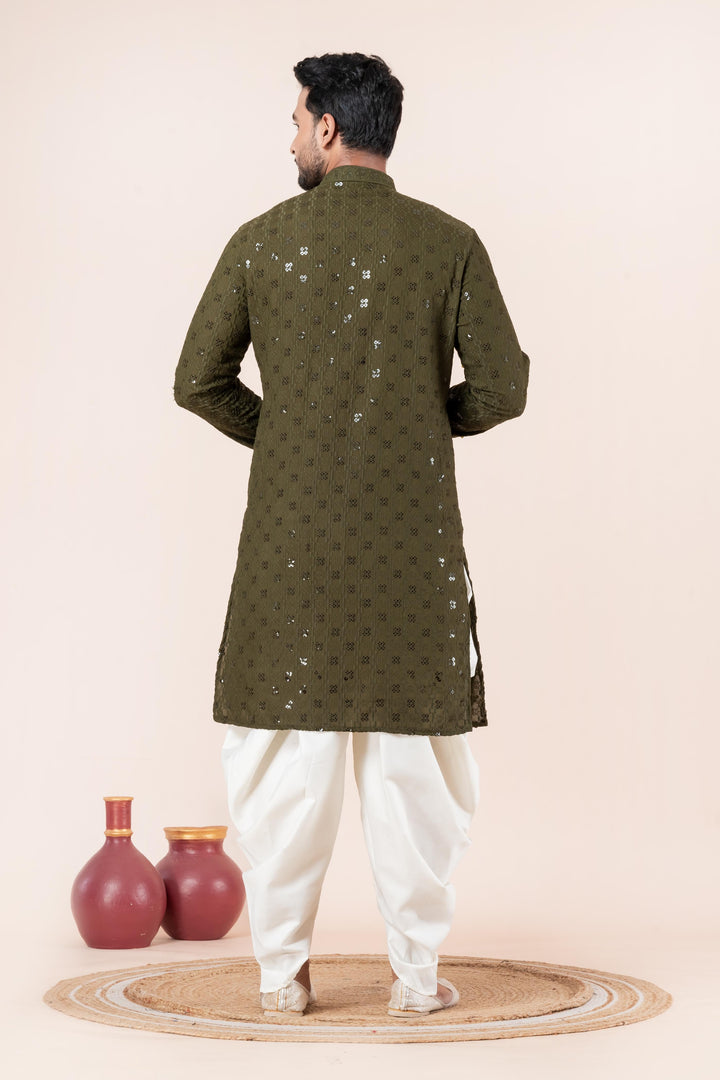 Moss Forest Sequin Kurta For Men | SHOBITAM