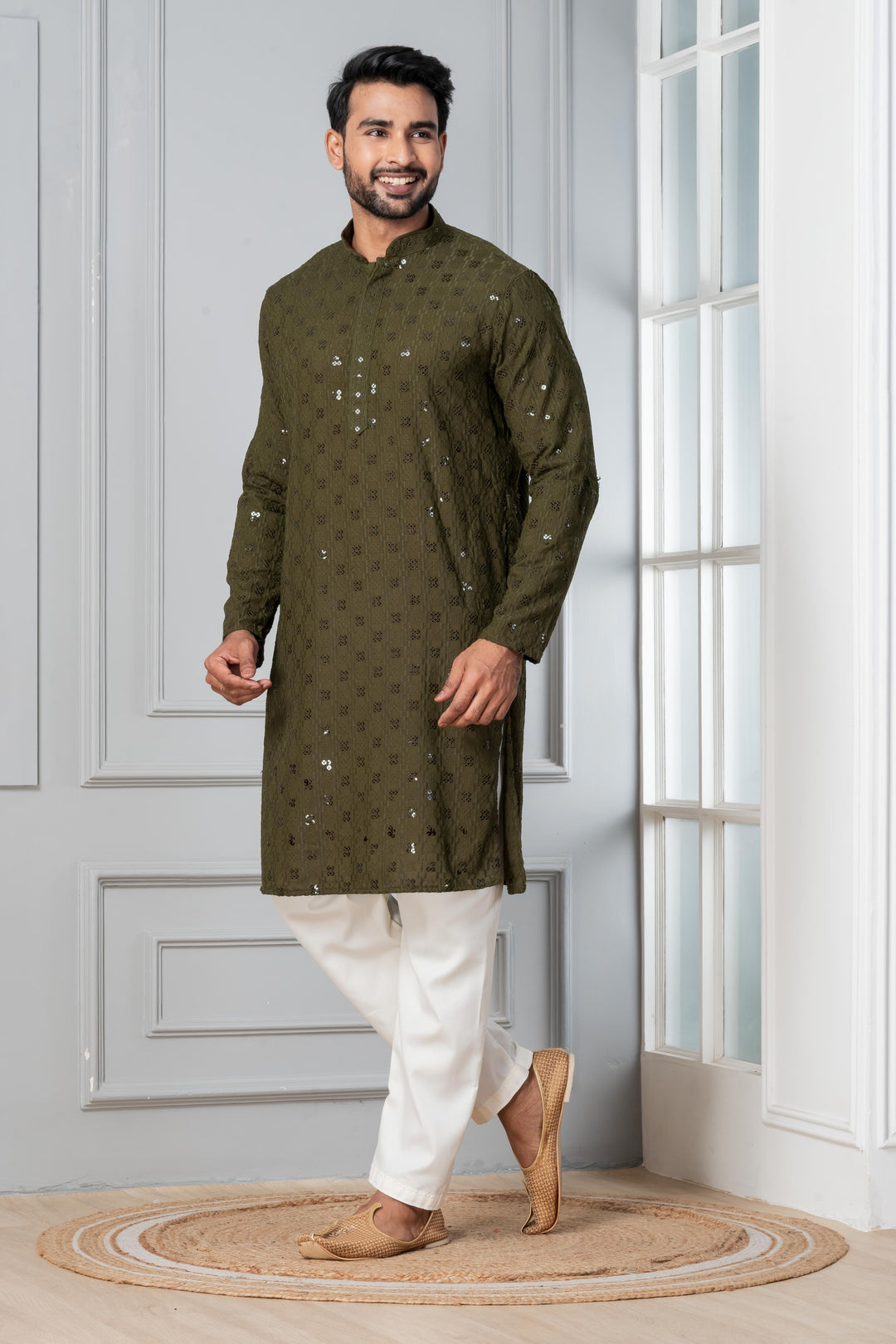Moss Forest Sequin Kurta For Men | SHOBITAM