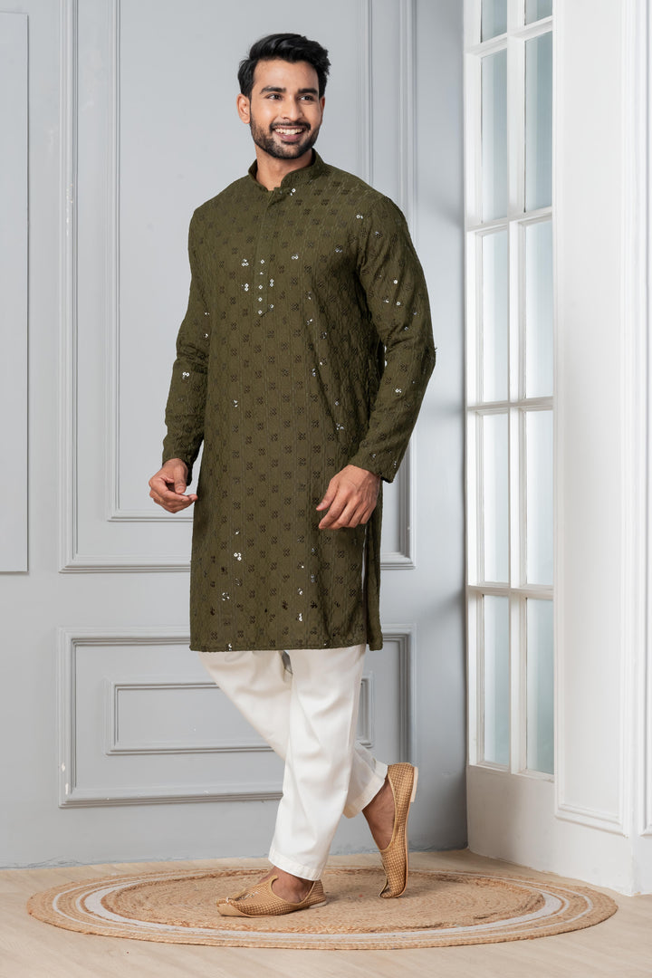 Moss Forest Sequin Kurta For Men | SHOBITAM