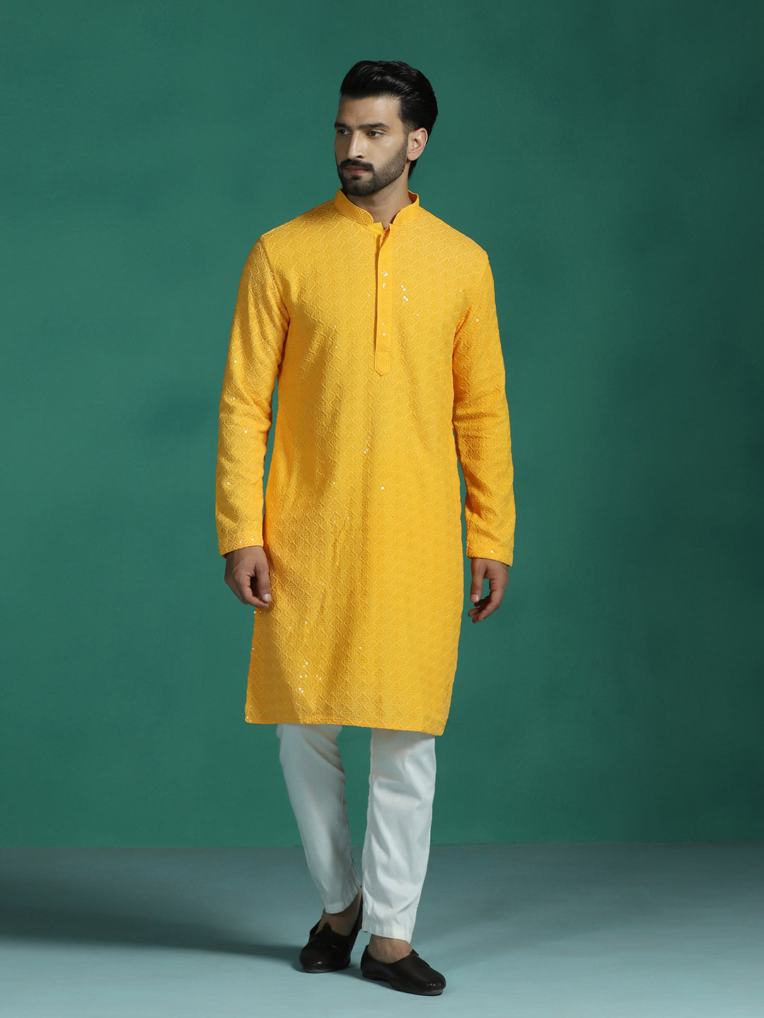 Marigold Cotton Silk Kurta Set for Men | SHOBITAM