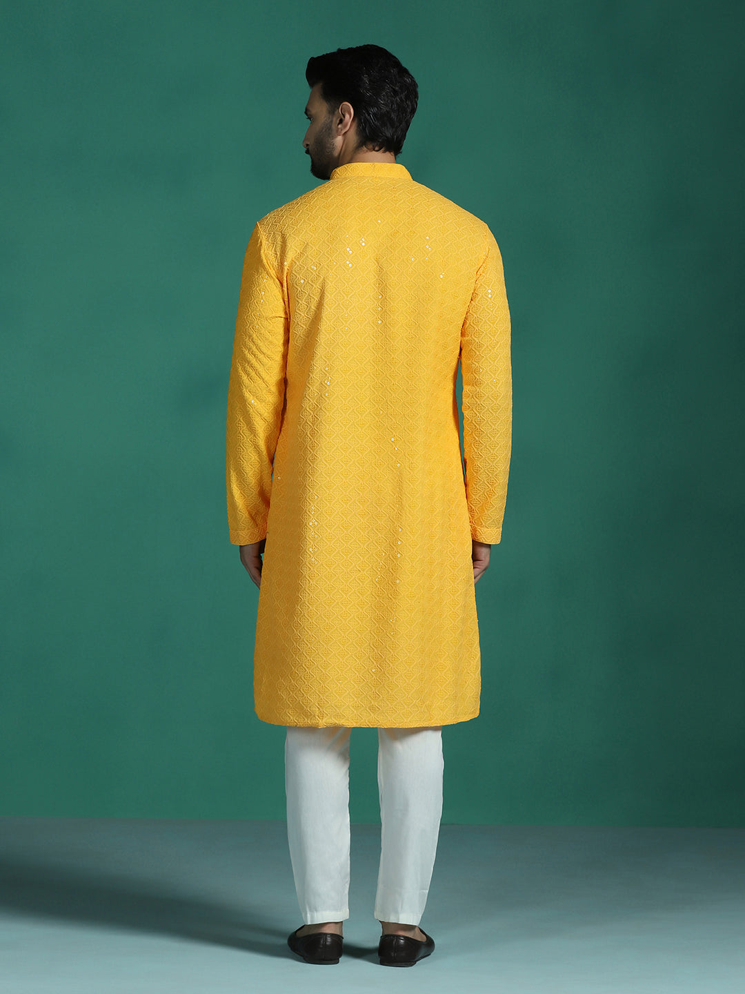 Marigold Cotton Silk Kurta Set for Men | SHOBITAM