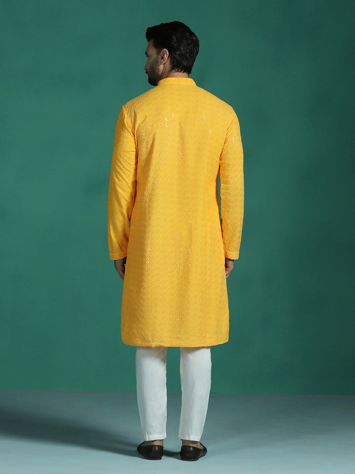 Marigold Cotton Silk Kurta Set for Men | SHOBITAM