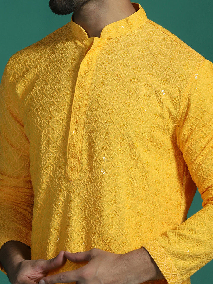 Marigold Cotton Silk Kurta Set for Men | SHOBITAM