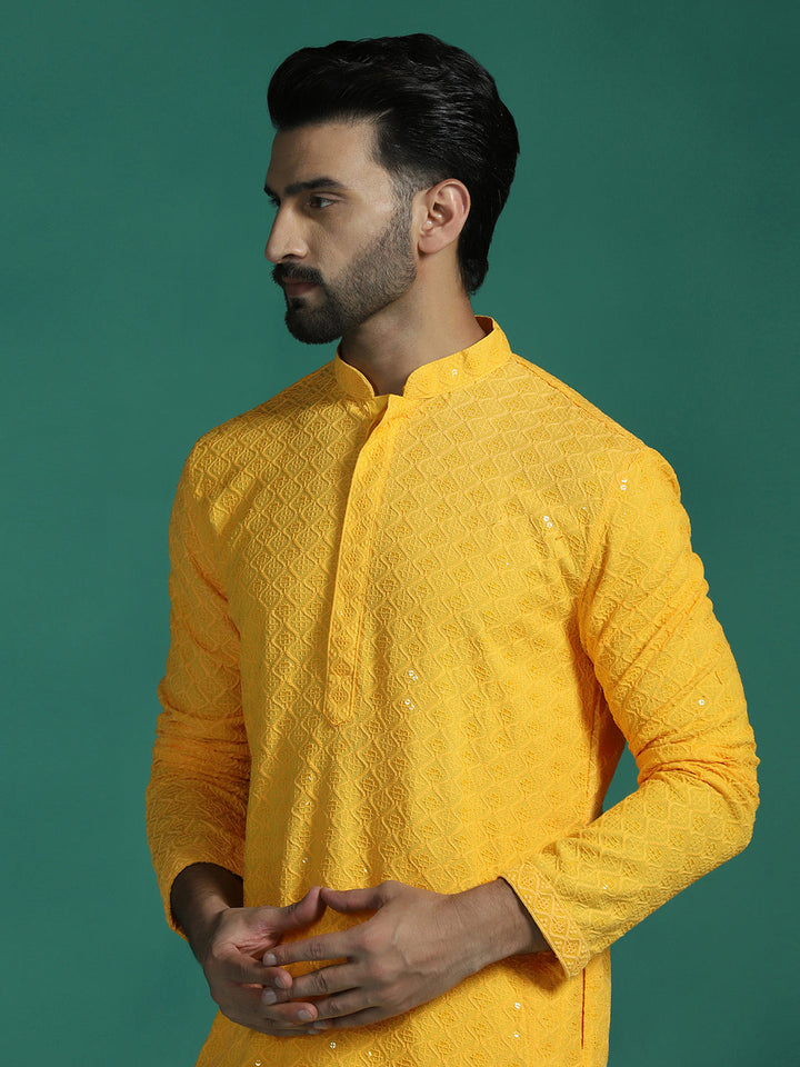 Marigold Cotton Silk Kurta Set for Men | SHOBITAM