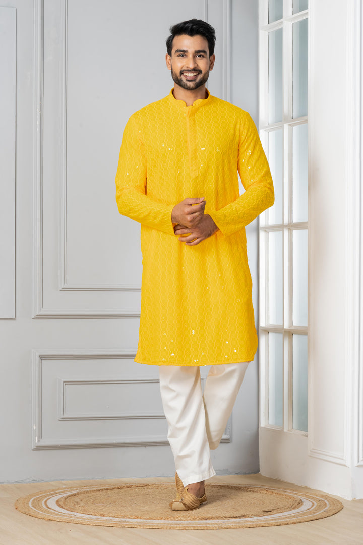 Marigold Embroidered Kurta For Men | SHOBITAM