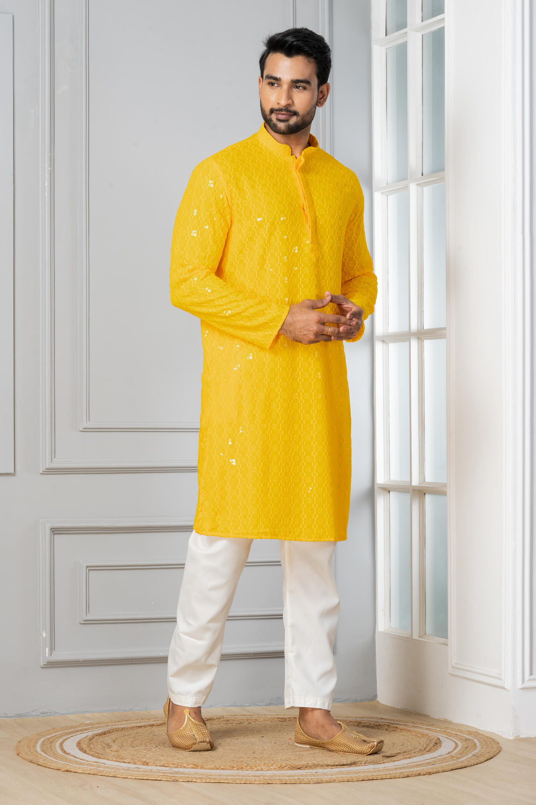 Marigold Embroidered Kurta For Men | SHOBITAM