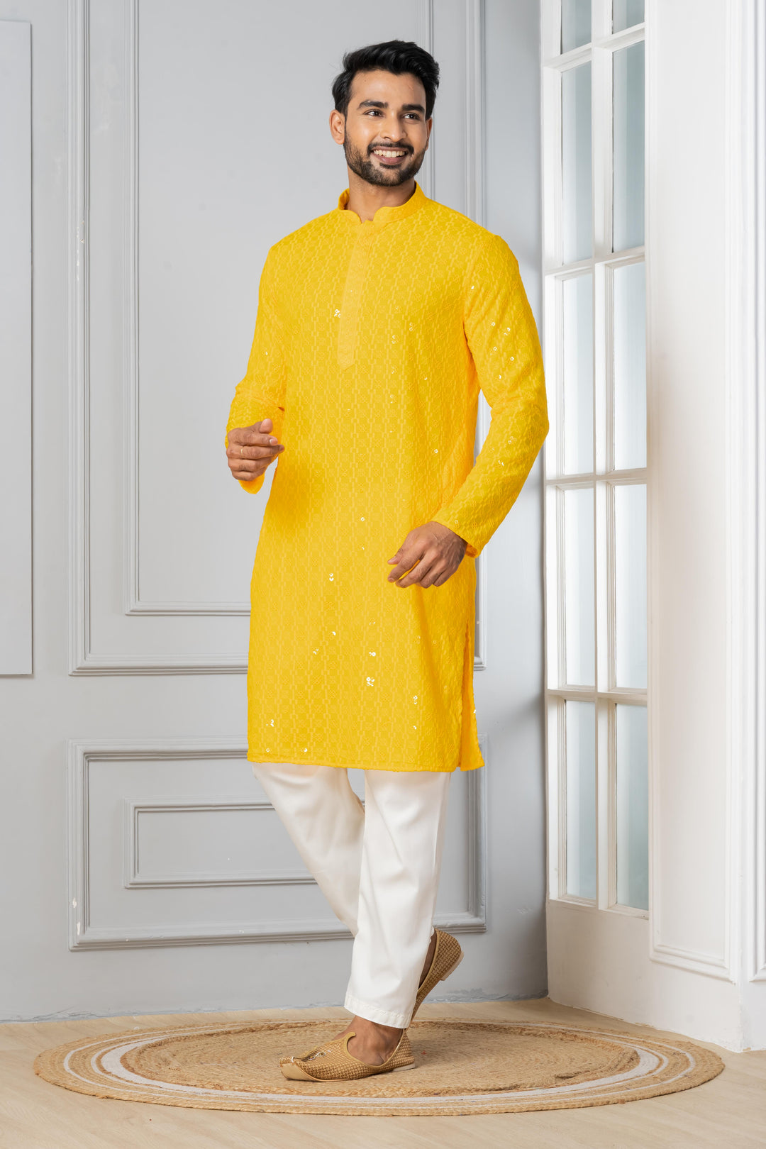 Marigold Embroidered Kurta For Men | SHOBITAM