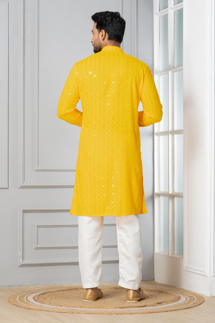 Marigold Embroidered Kurta For Men | SHOBITAM
