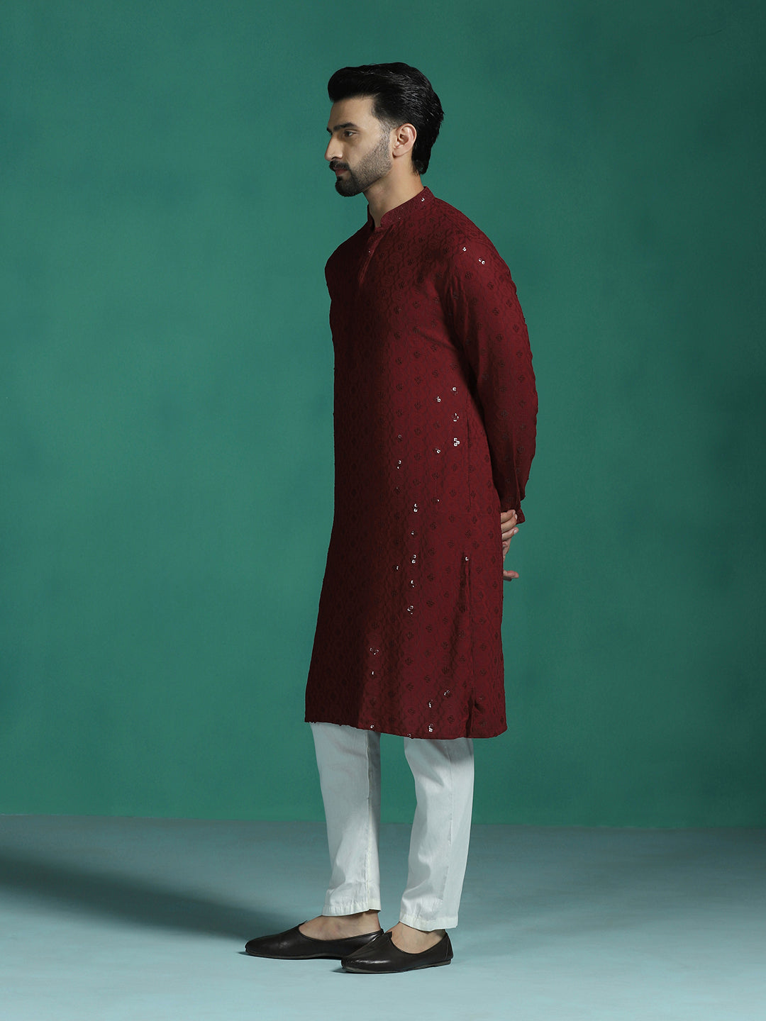 Crimson Cotton Silk Kurta Set for Men | SHOBITAM