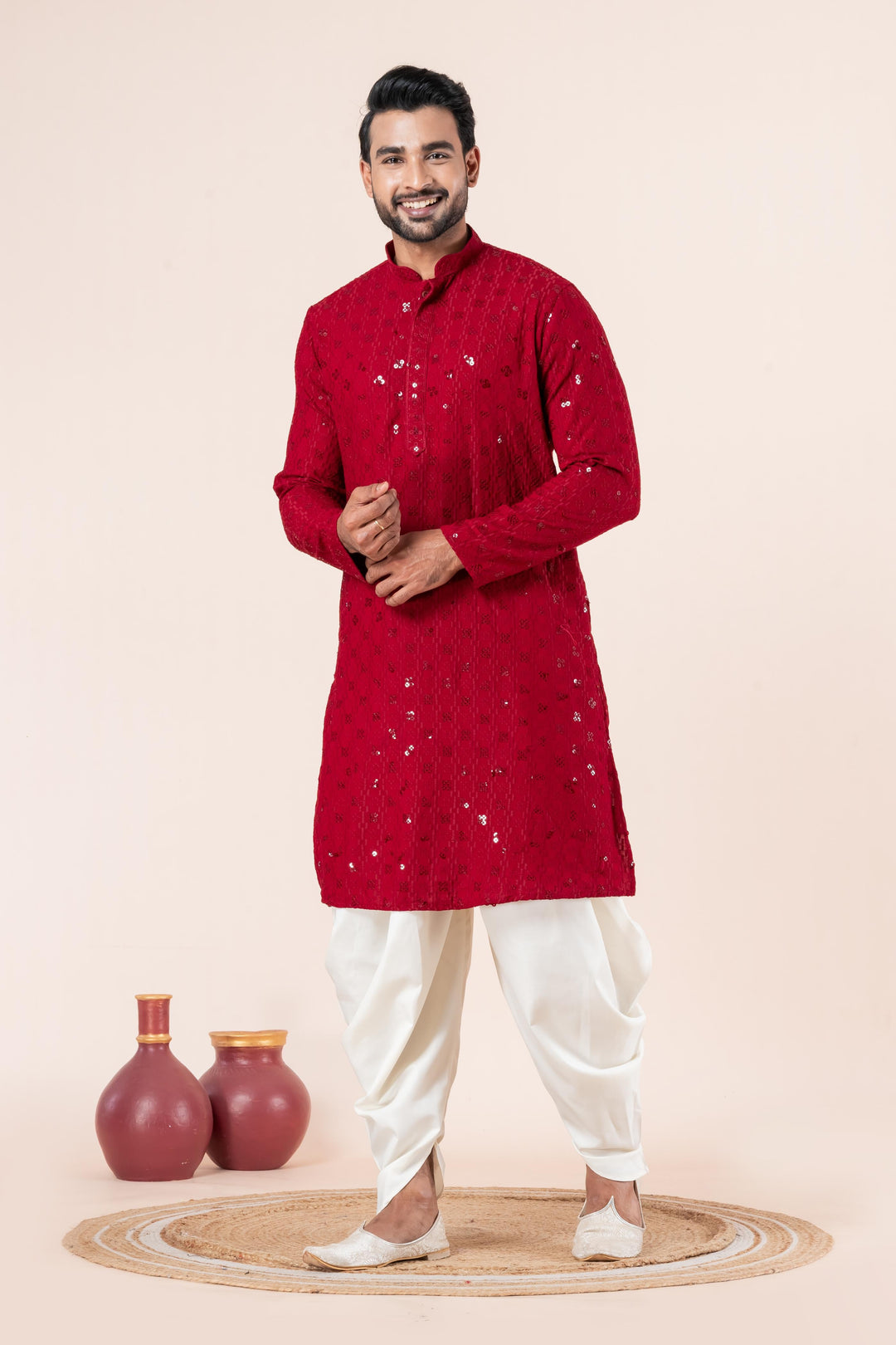 Ruby Ember Embroidered Kurta For Men | SHOBITAM