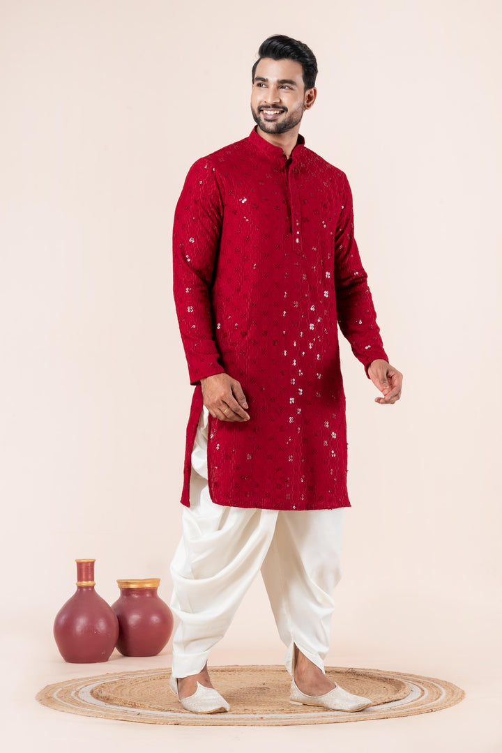Ruby Ember Embroidered Kurta For Men | SHOBITAM