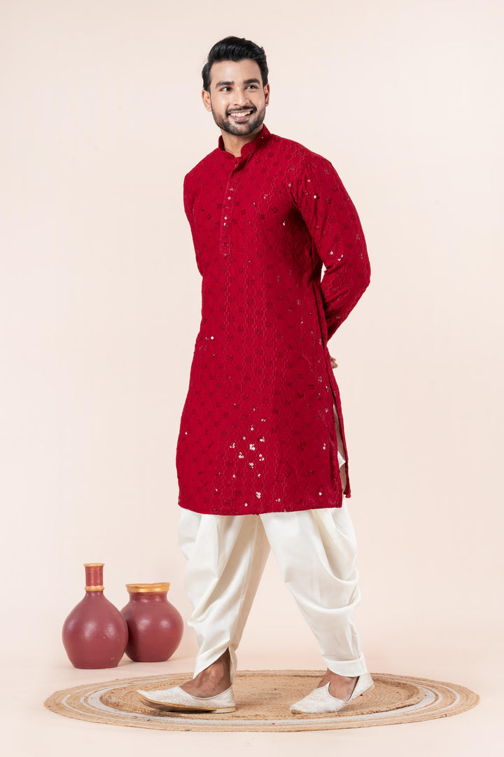 Ruby Ember Embroidered Kurta For Men | SHOBITAM