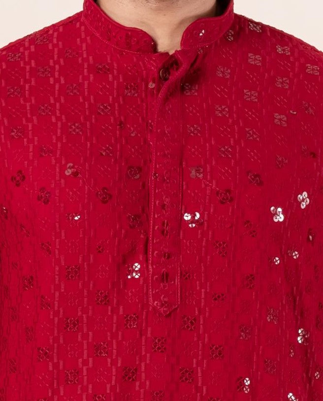 Ruby Ember Embroidered Kurta For Men | SHOBITAM