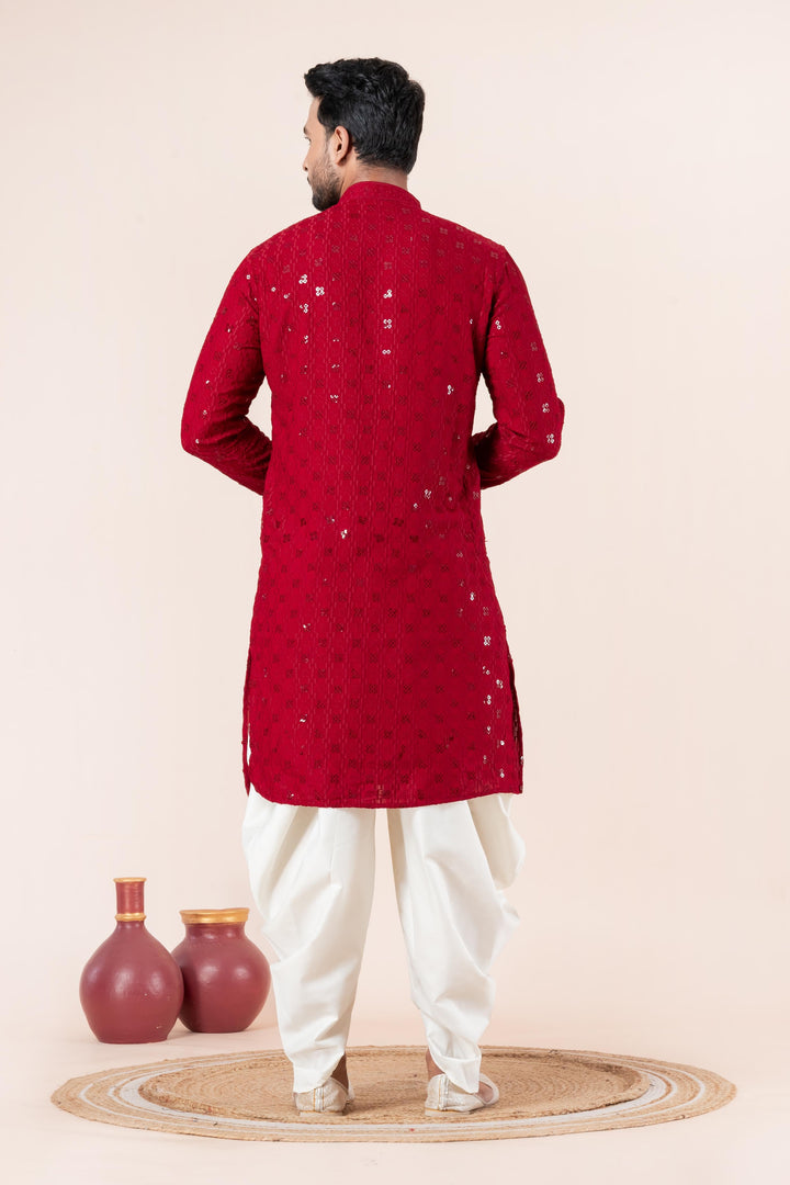 Ruby Ember Embroidered Kurta For Men | SHOBITAM
