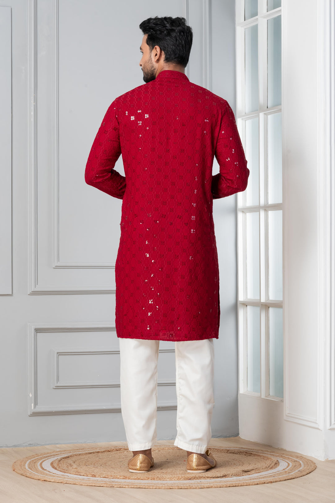 Ruby Ember Embroidered Kurta For Men | SHOBITAM