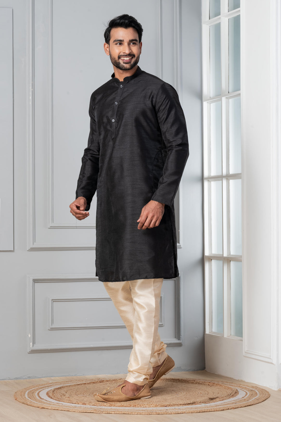 Shaam-E-Khaas Silk Kurta with Chudidars  Set for Men | SHOBITAM