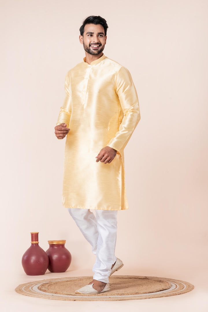 Luminous Gold Silk Kurta For Men | SHOBITAM