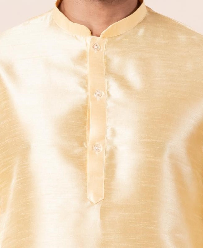 Luminous Gold Silk Kurta For Men | SHOBITAM
