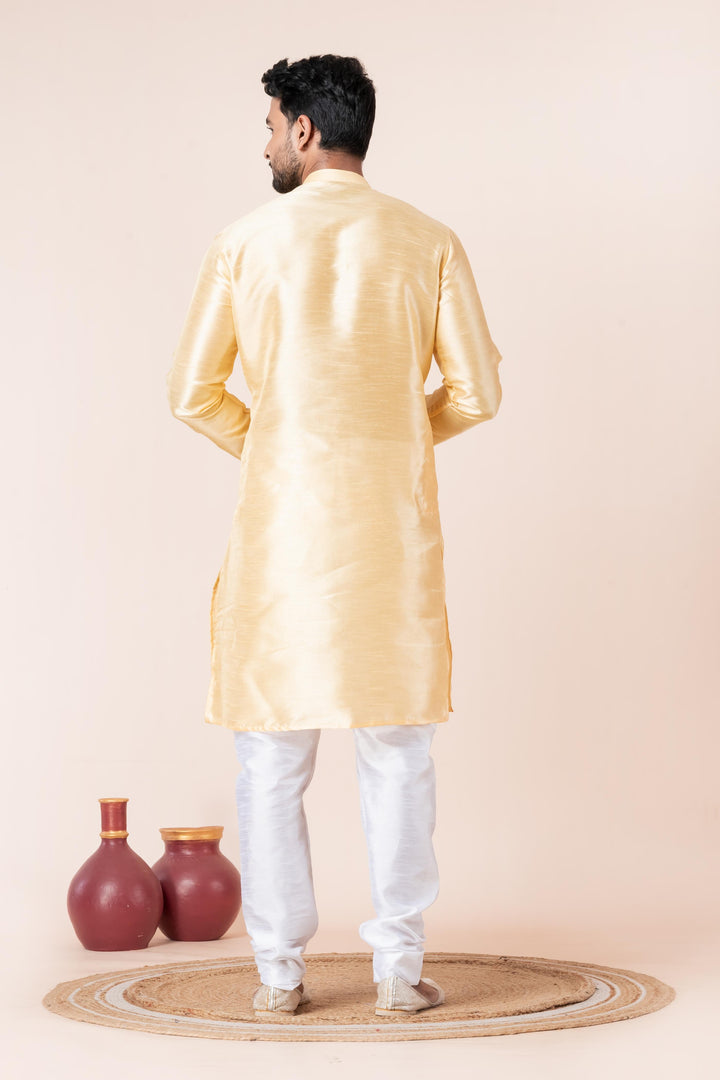 Luminous Gold Silk Kurta For Men | SHOBITAM