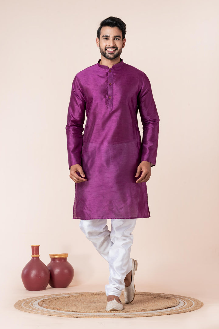 Radiant Plum Silk Kurta For Men | SHOBITAM
