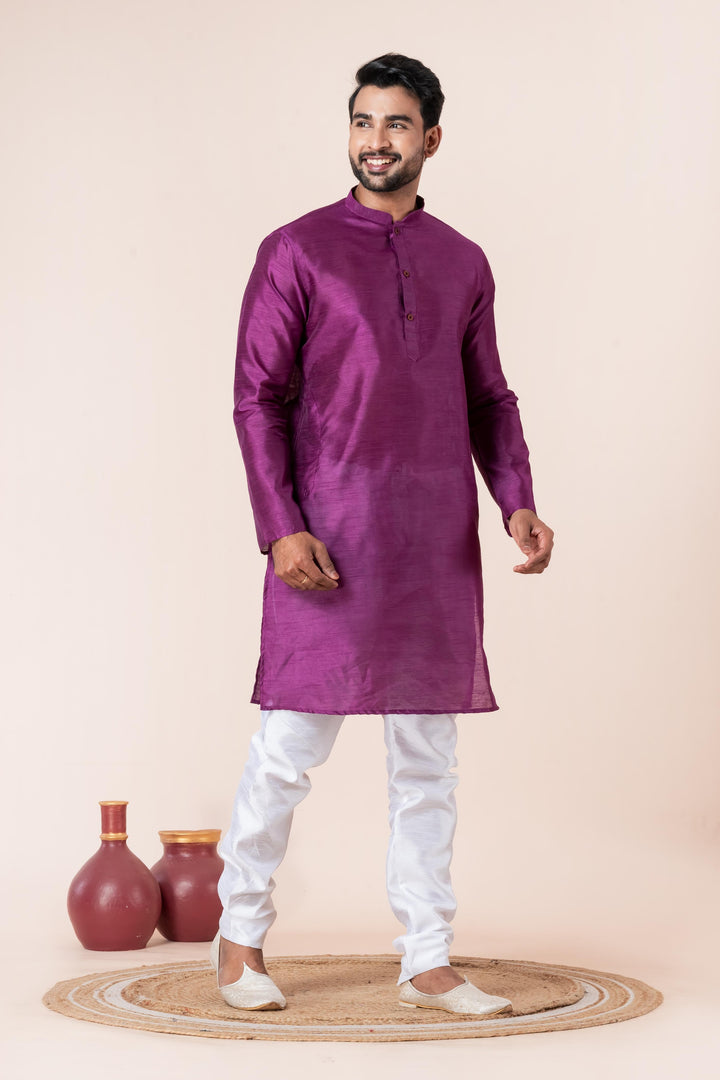Radiant Plum Silk Kurta For Men | SHOBITAM