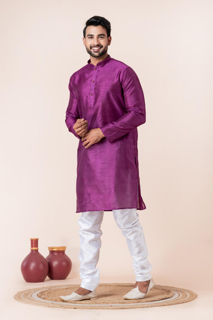 Radiant Plum Silk Kurta For Men | SHOBITAM