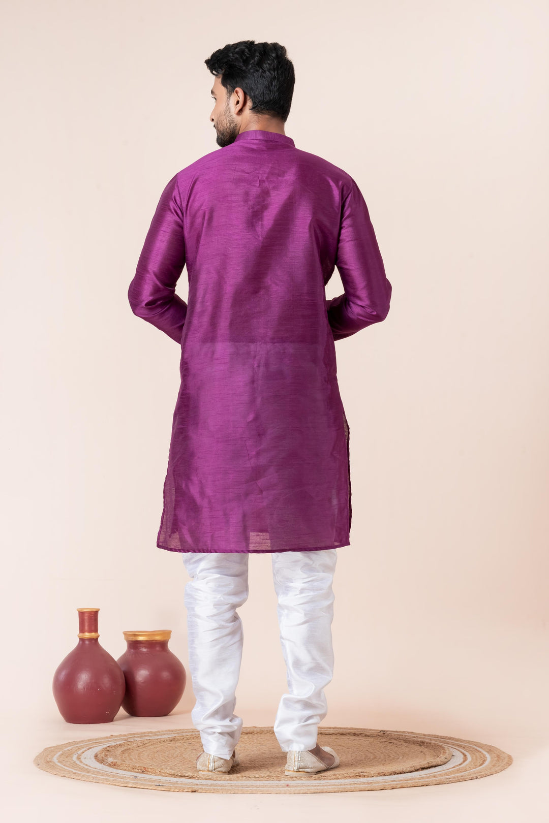 Radiant Plum Silk Kurta For Men | SHOBITAM