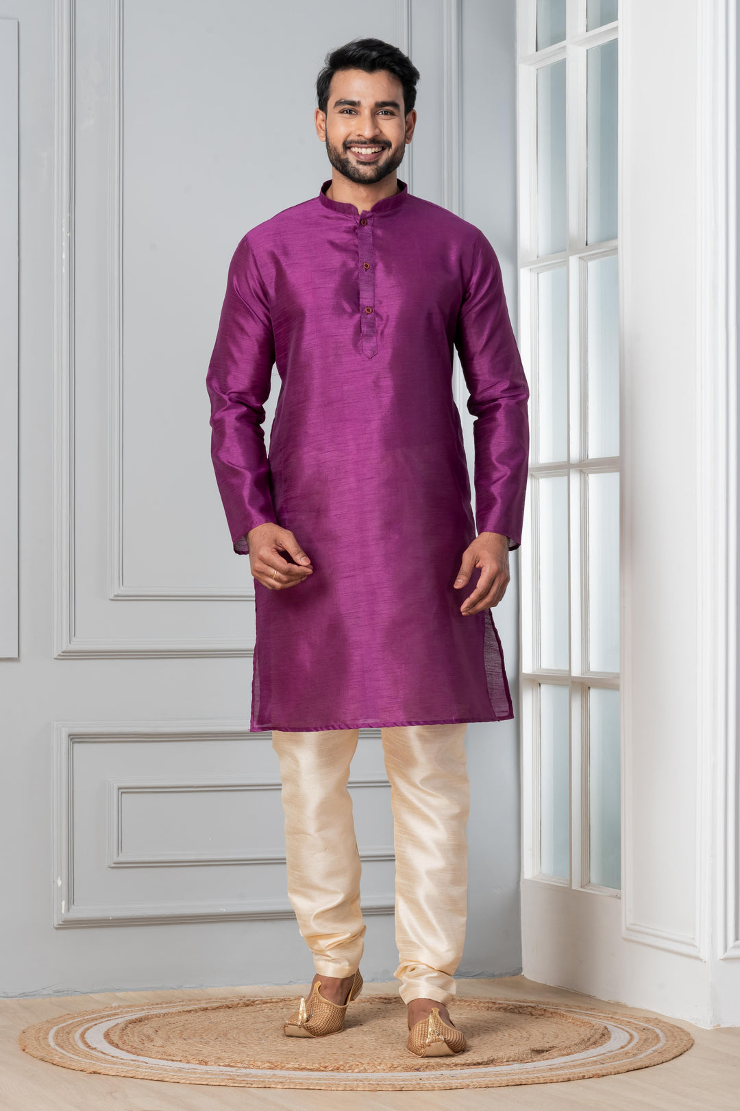Radiant Plum Silk Kurta For Men | SHOBITAM