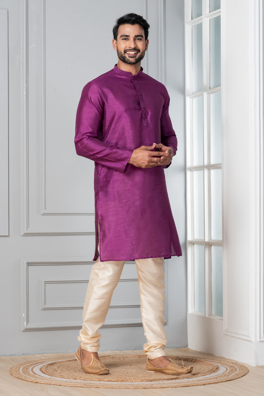 Radiant Plum Silk Kurta For Men | SHOBITAM