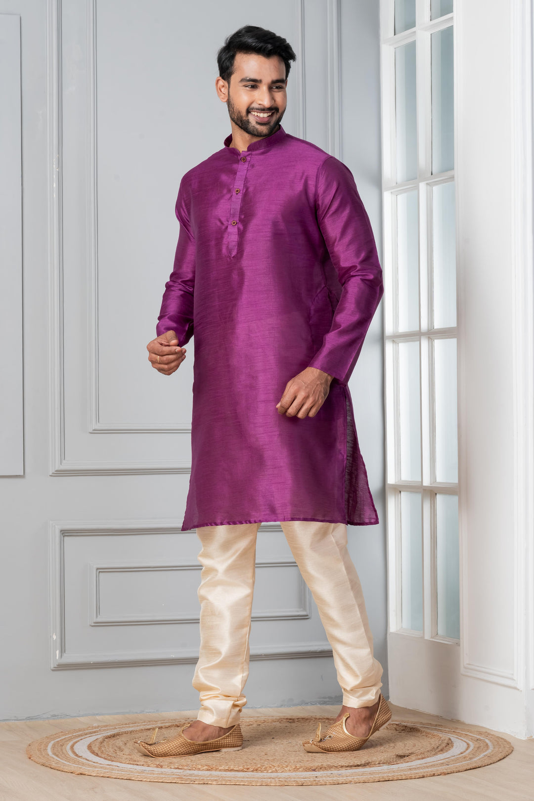 Radiant Plum Silk Kurta For Men | SHOBITAM