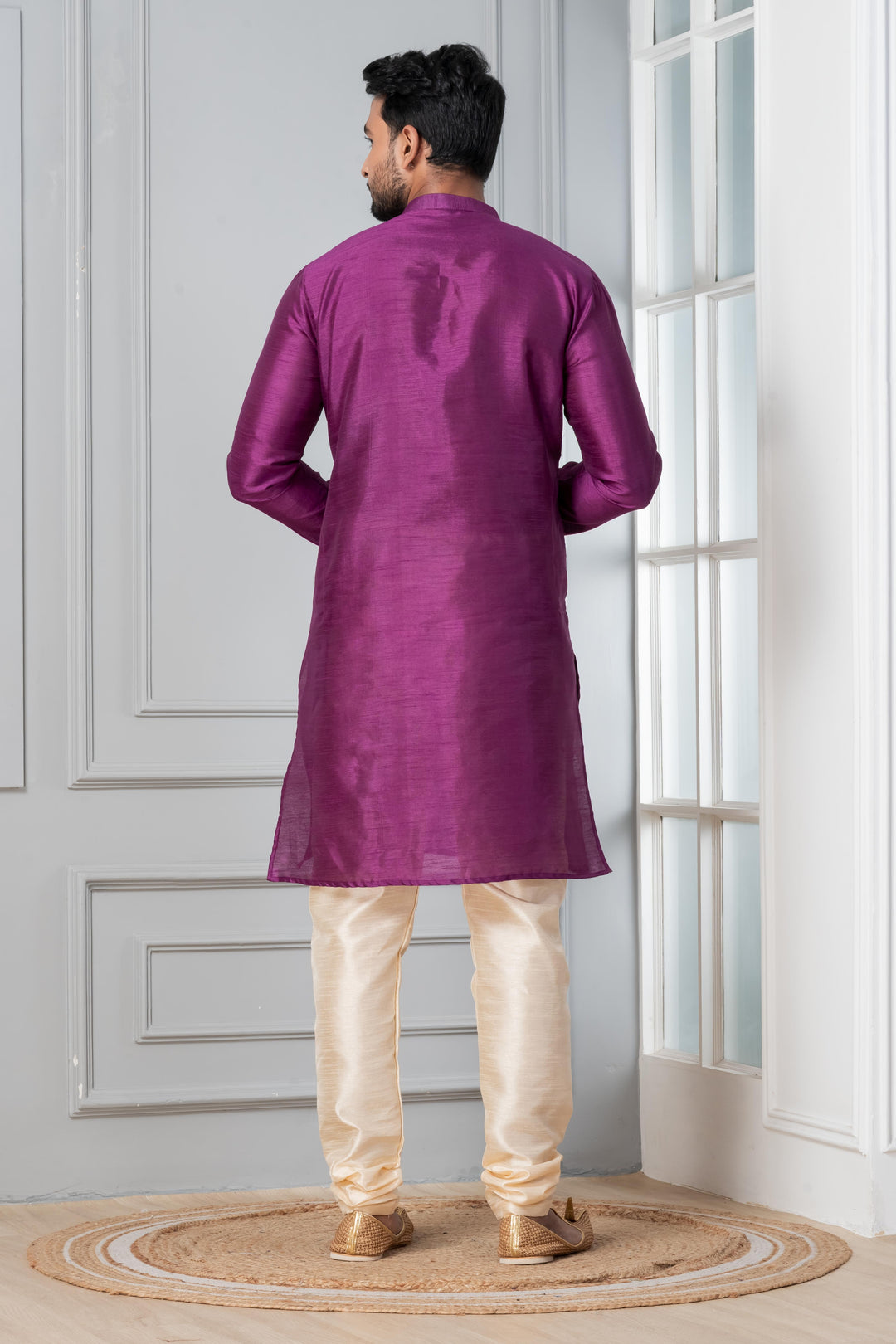 Radiant Plum Silk Kurta For Men | SHOBITAM
