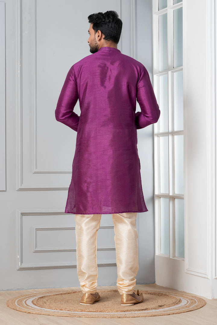Radiant Plum Silk Kurta For Men | SHOBITAM