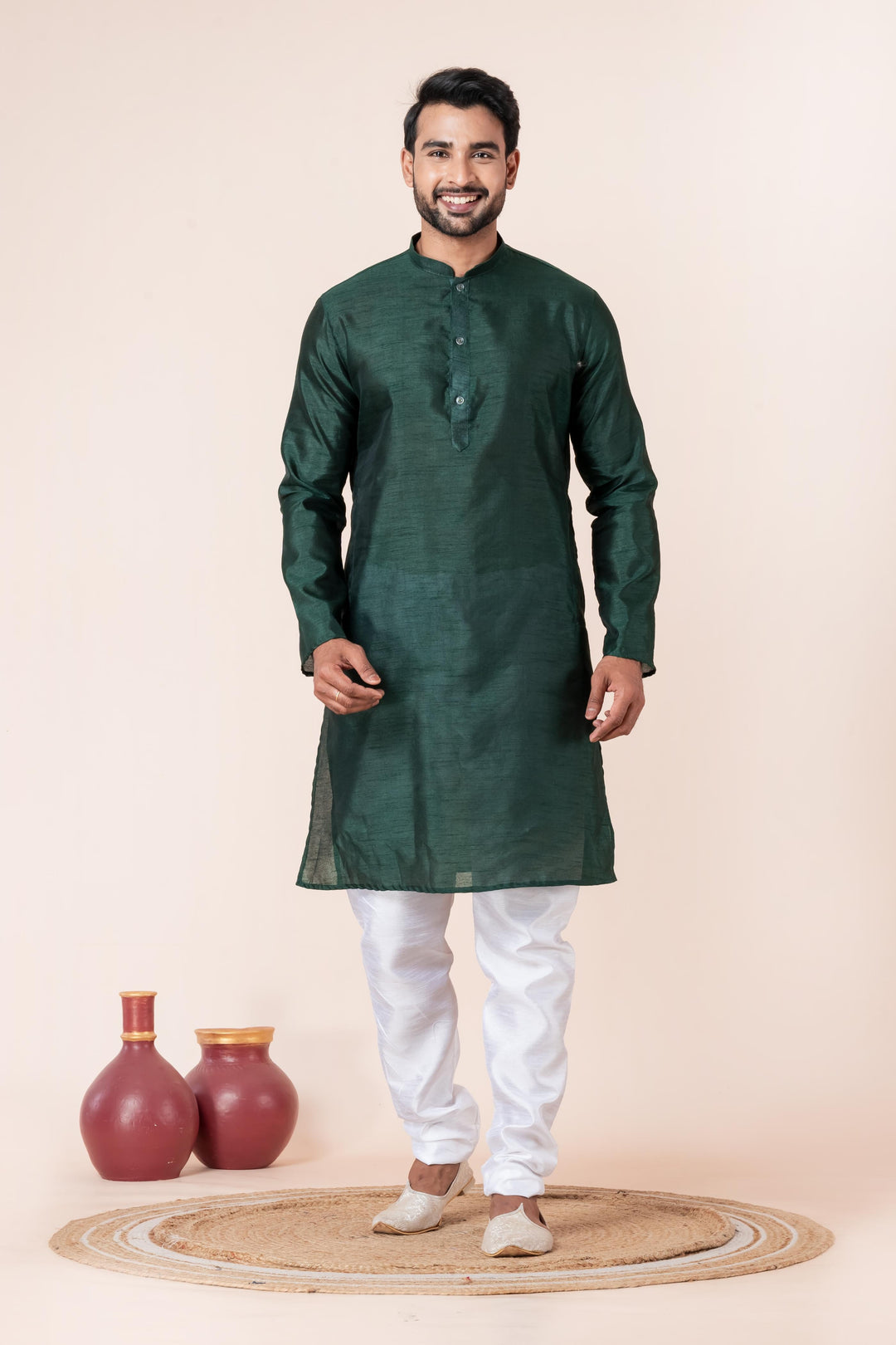 Emerald Forest Silk Kurta For Men | SHOBITAM