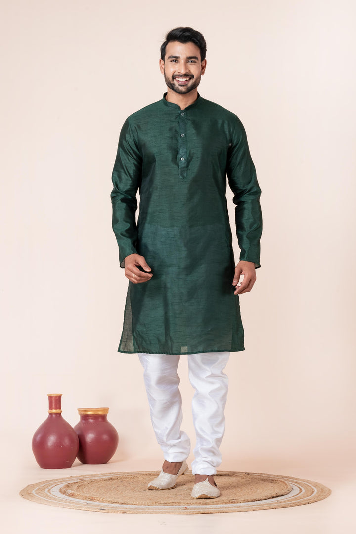 Emerald Forest Silk Kurta For Men | SHOBITAM