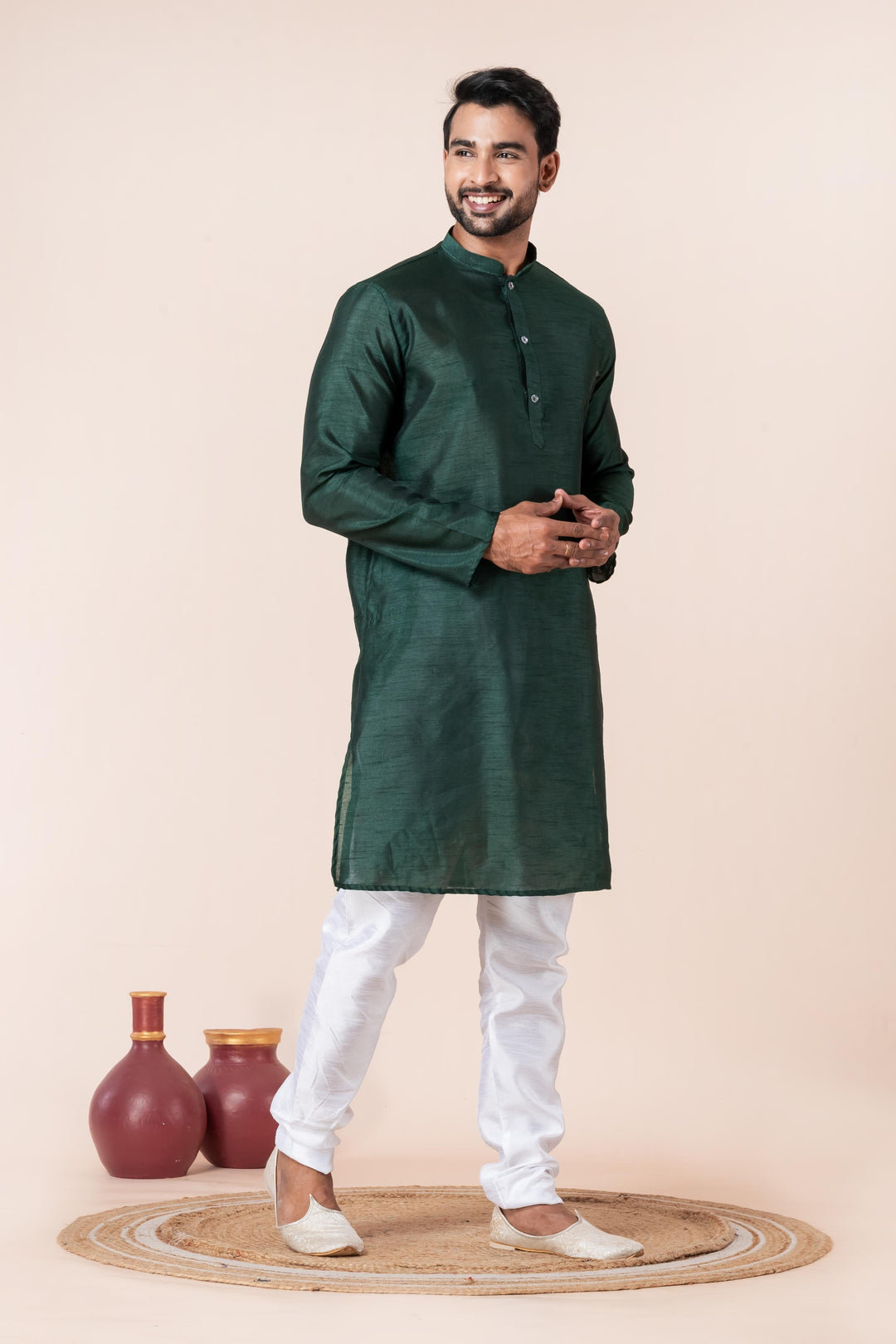 Emerald Forest Silk Kurta For Men | SHOBITAM