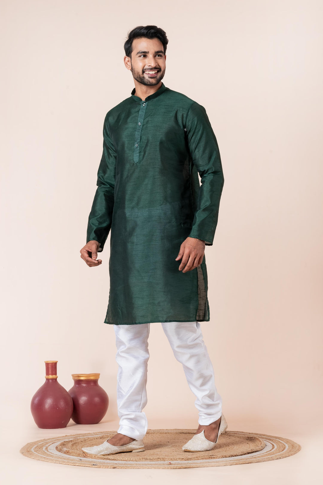 Emerald Forest Silk Kurta For Men | SHOBITAM