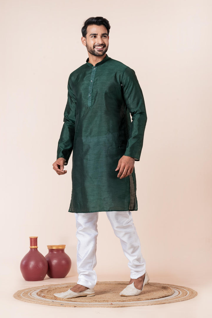 Emerald Forest Silk Kurta For Men | SHOBITAM
