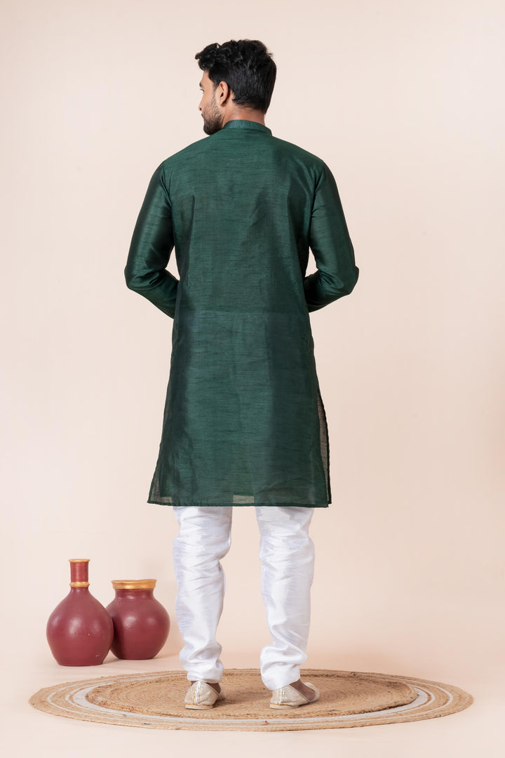 Emerald Forest Silk Kurta For Men | SHOBITAM