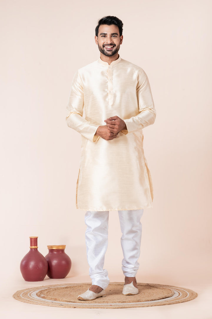 Moonlight Cream Silk Kurta For Men | SHOBITAM
