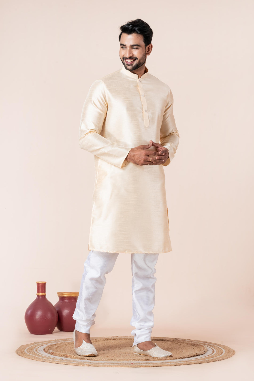 Moonlight Cream Silk Kurta For Men | SHOBITAM