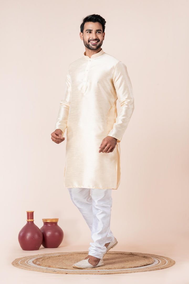 Moonlight Cream Silk Kurta For Men | SHOBITAM