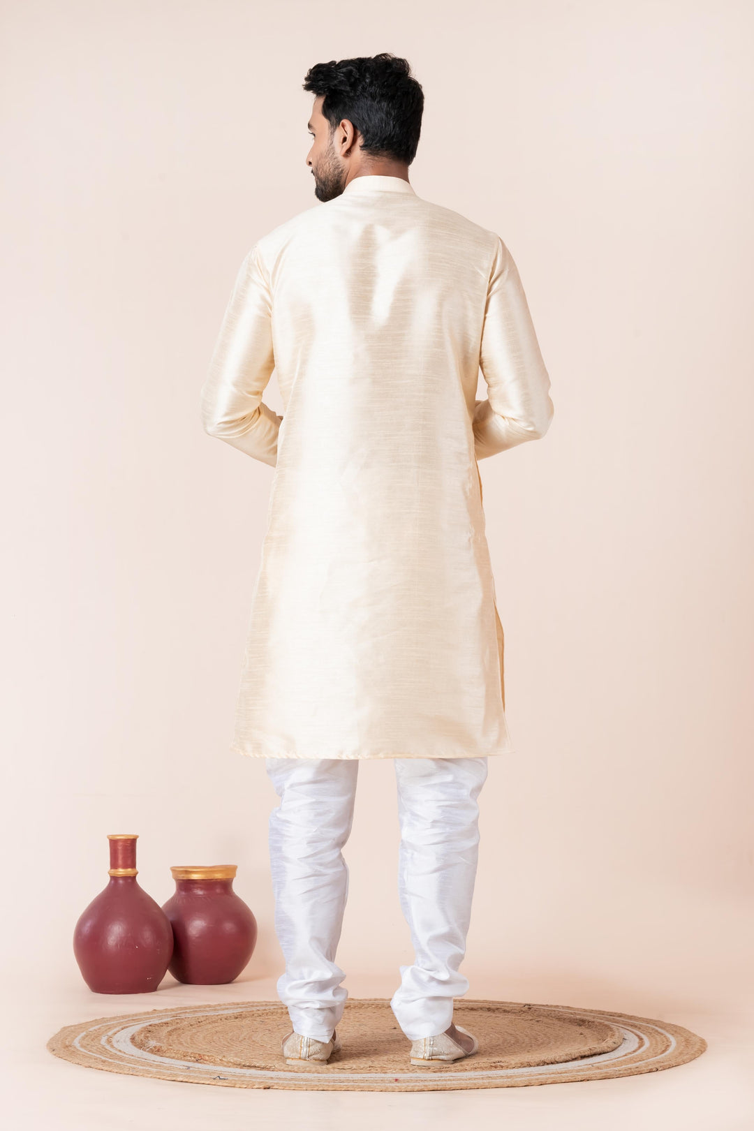 Moonlight Cream Silk Kurta For Men | SHOBITAM