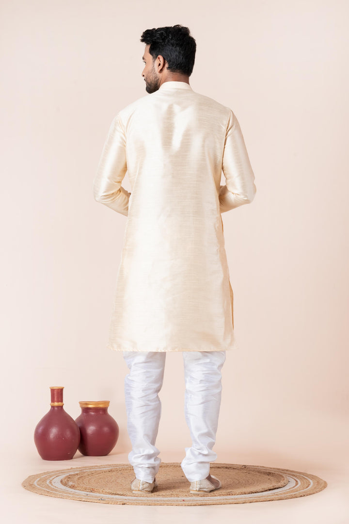 Moonlight Cream Silk Kurta For Men | SHOBITAM