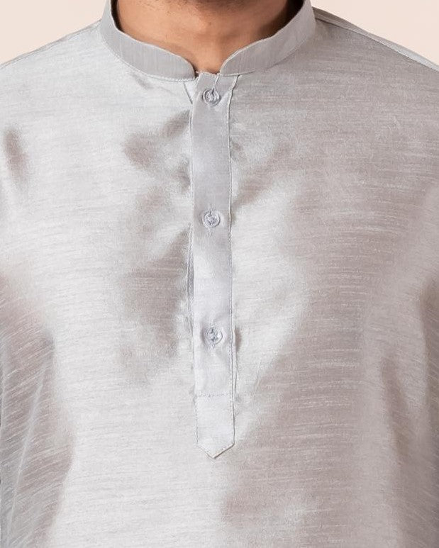Slate Grey Textured Silk Kurta For Men | SHOBITAM