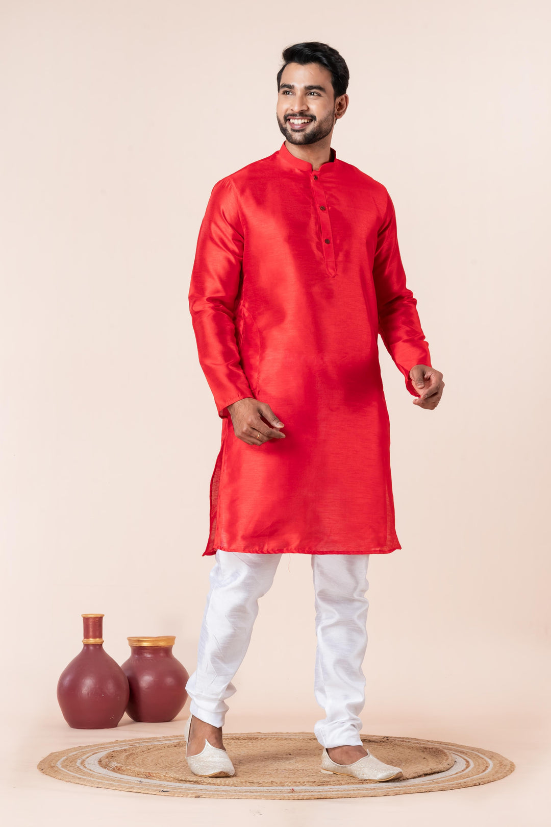 Crimson Varanasi Silk Kurta For Men | SHOBITAM