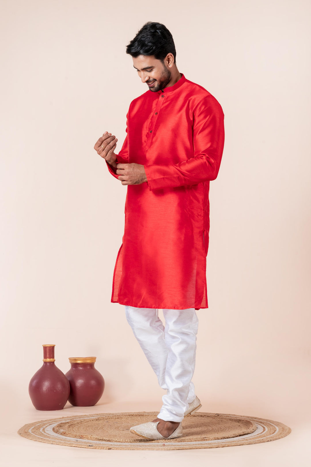 Crimson Varanasi Silk Kurta For Men | SHOBITAM